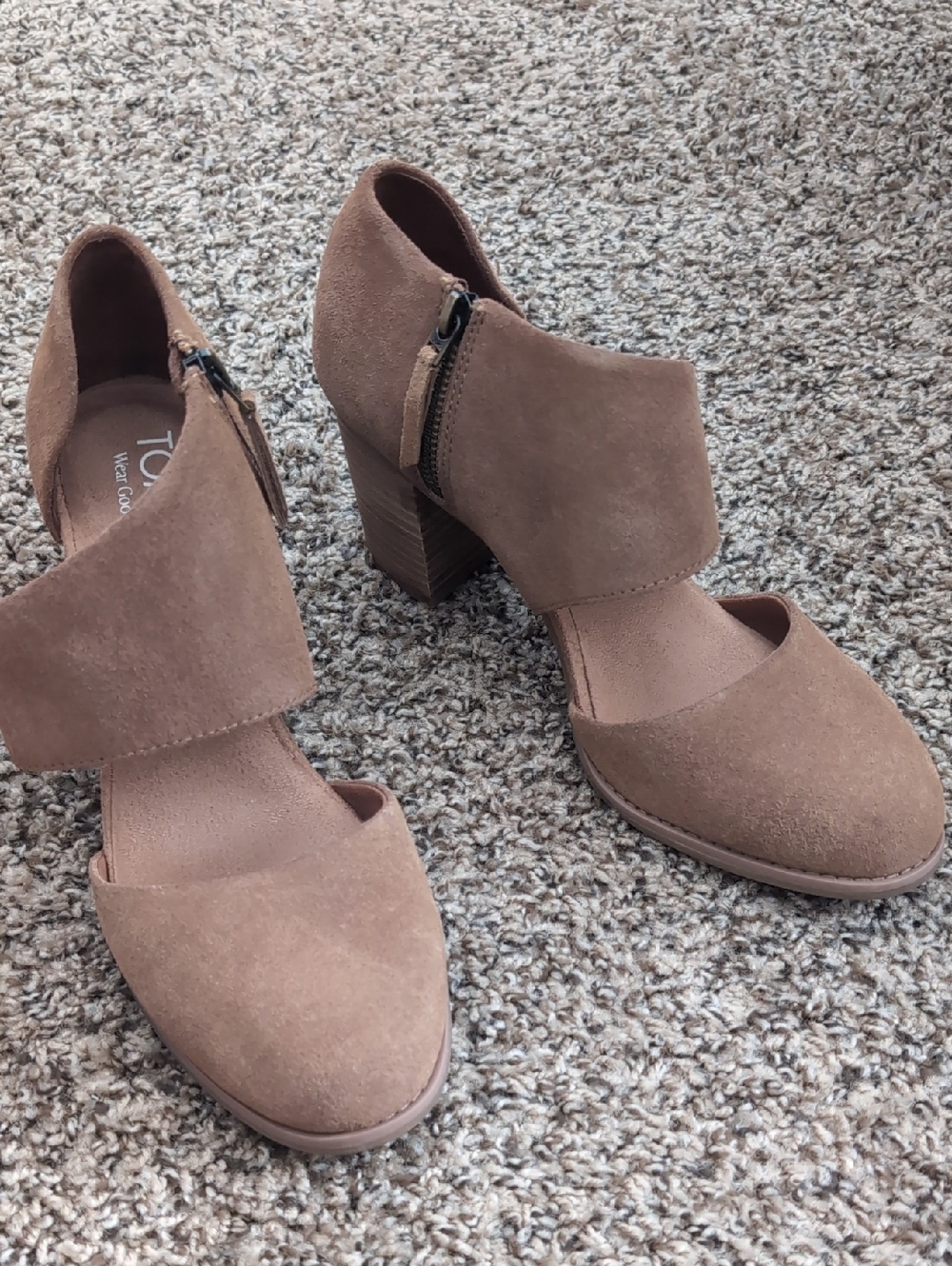 Womens Taupe Suede Block Heel Peep Toe Ankle Shoes